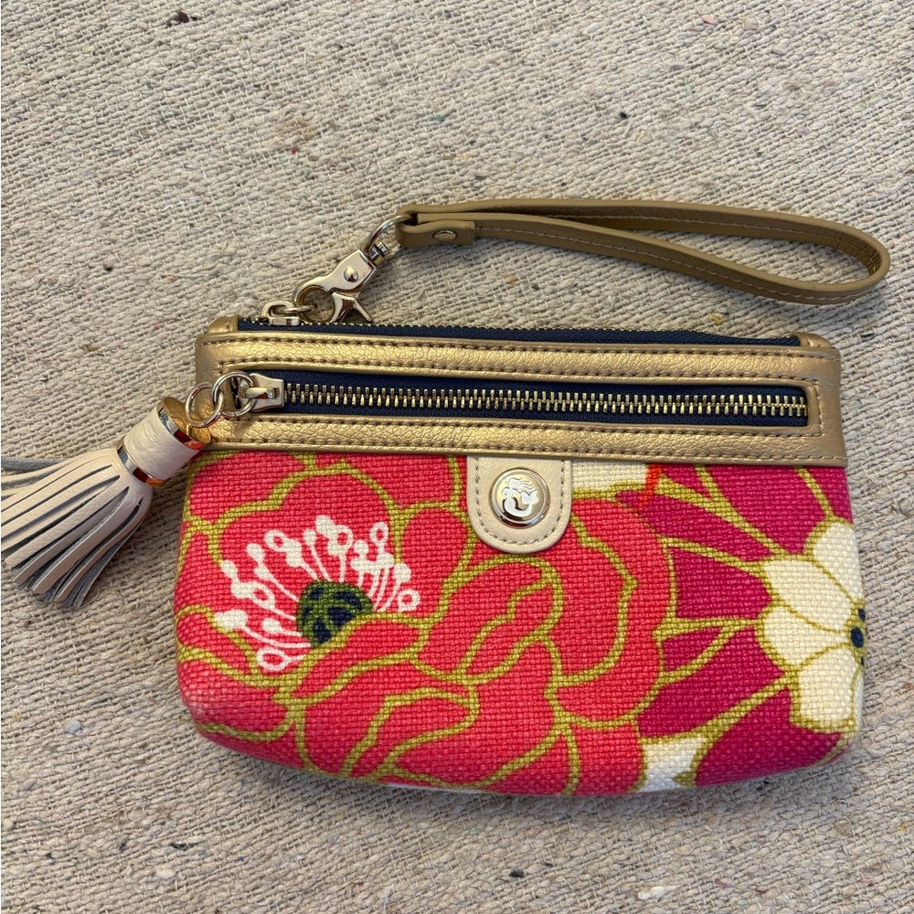 Spartina 449 Red and Gold Floral Wristlet